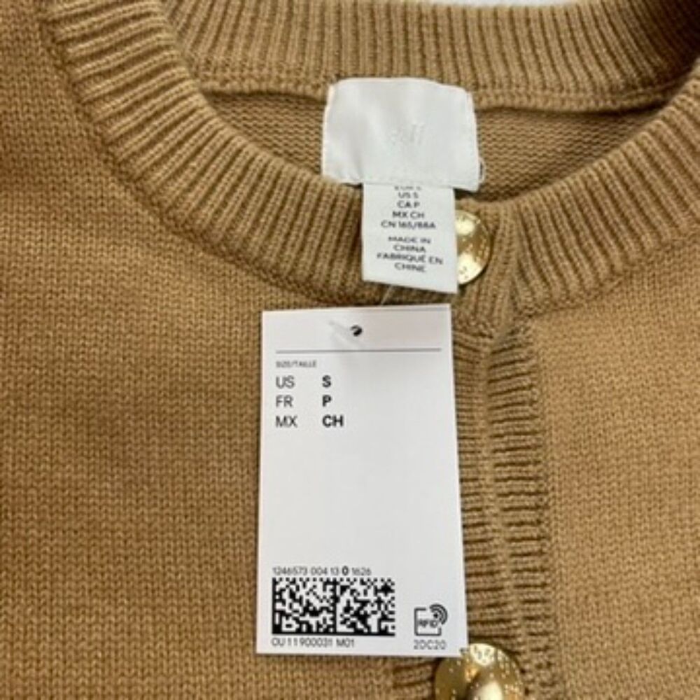 H&M Women's Button-Detail Long Cardigan Sweater Jacket Size S Dark Beige - Picture 5 of 5